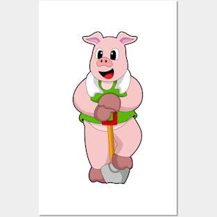 Pig as Farmer with Shovel Posters and Art